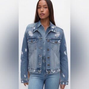 Distressed Wash Denim Jacket in Light Blue